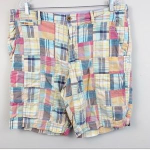 J. Crew Plaid Field Shorts Yellow Blue Red Sz 36